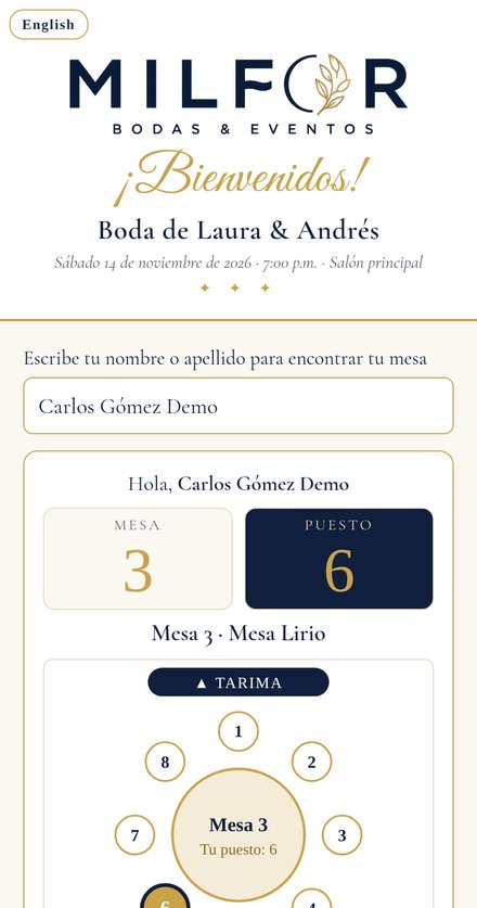 Ejemplo del buscador de mesas en el celular
