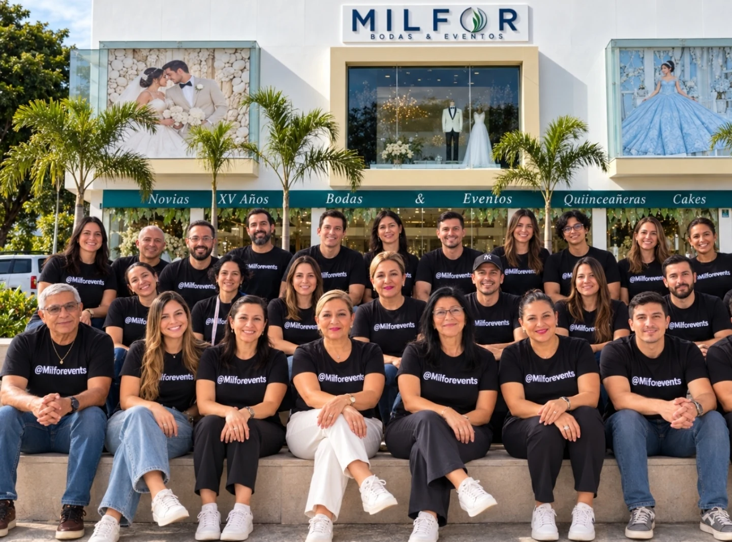Equipo de Milfor frente a la sede de Milfor Bodas & Eventos